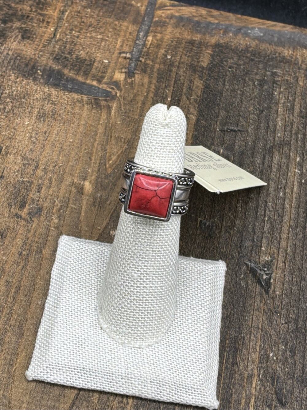 Barse Adobe Stack Ring Trio- Red Magnesite- Silver- 5.75-NWT